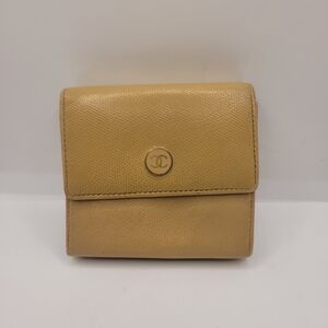 CHANEL Tan Caviar Leather Compact Wallet